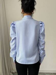 Selianne 蝴蝶结装饰羊腿袖条纹休闲衬衫、长袖上衣