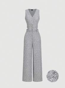 SHEIN MOD Conjunto de traje elegante para mujer con chaleco y pantalón de pierna recta en color negro y blanco para otoño/invierno - Blanco y Negro - Ver 1