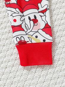 Bộ đồ ngủ dài tay bó sát in hình ông già Noel và gia đình cho bé gái và quần dài - Đỏ - Xem 4