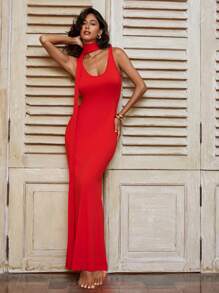 Opulessa 1 Stück Einfarbiges Spaghetti-Träger-Kleid aus gewebtem Stoff für Damen