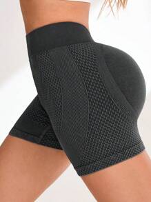 Schwarze matte nahtlose Sport-Shorts mit breitem Bund