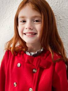 Blossori Young Girls French Style Elegant Red Bowknot Belted A-Line Double Breasted Coat For Autumn/Winter - Red - View 6