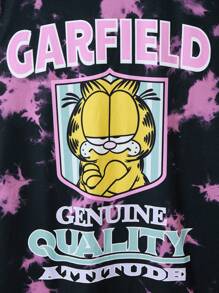 GARFIELD | SHEIN Tween Girl 卡通与字母印花紫色扎染休闲长袖 T 恤 - 彩色 - 查看 5