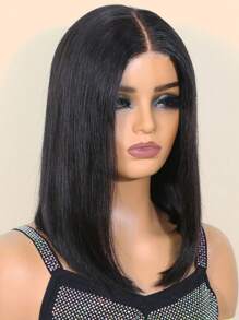 Glueless Straight Bob Wigs 2x4 Lace Closure Wigs Human Hair Lace Front Wigs Pre Bleached Pre Plucked Pre Cut Lace Melting Lace Hairline Silky Wear & Go Beginner Friendly - Natural Black - View 8