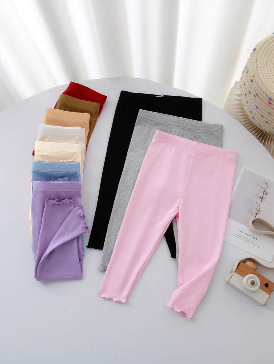 SHEIN 10pcs/Set Casual Cute Knitted Solid Color Elastic Waist Pants For Girls Baby Leggings Baby Girl Clothes Pants Baby Girl Leggings