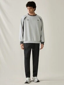 Manfinity RebelGame Quần ống đứng lưng thun dệt đơn giản rộng rãi cho nam - màu đen - Xem 3