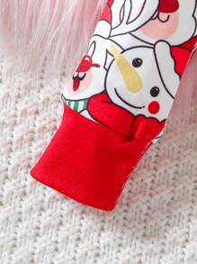 Bộ đồ ngủ dài tay bó sát in hình ông già Noel và gia đình cho bé gái và quần dài - Đỏ - Xem 3