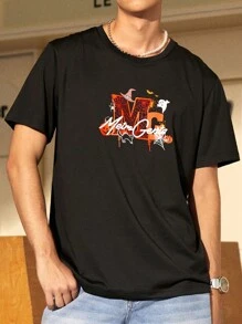 Manfinity Sport Corelite Boyfriend-Stil Herren Halloween Rundhals Kurzarm T-Shirt mit Buchstaben-Muster, lässiger Sportlook