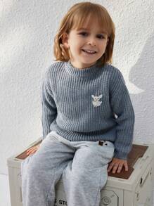 Blossori Young Boy Embroidered Stand Collar Casual Versatile Long Sleeve Pullover Sweater - Grey - View 5