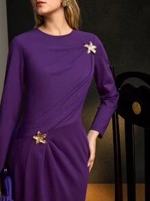 MOTF PREMIUM METAL FLORAL PATCHED RUCHED SPLIT SIDE DRESS