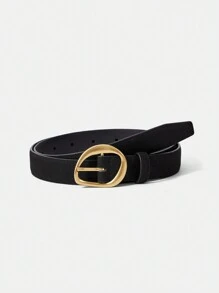 MOTF PREMIUM 1PC WOMEN'S ASYMMETRICAL SHAPE BUCKLE BLACK WAIST BELT, SUITABLE FOR WORK AND DAILY COMMUTE - Black - View 2