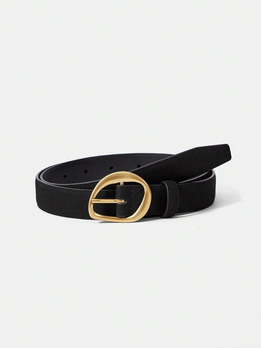 MOTF PREMIUM 1PC WOMEN'S ASYMMETRICAL SHAPE BUCKLE BLACK WAIST BELT, SUITABLE FOR WORK AND DAILY COMMUTE - Black - View 2