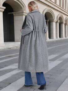 SHEIN Clasi Áo khoác nữ màu trơn thanh lịch có dây rút ở eo và tay bo gấu, mùa thu/đông - Màu xám đen - Xem 2