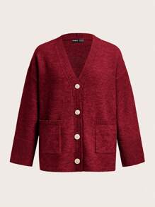 SHEIN BASICS Cárdigan de mujer de unicolor con bolsillos, informal para otoño/invierno