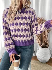 SHEIN LUNE Locker sitzender Strickpullover mit Kontrastfarben für Herbst/Winter Strickpullover Herbst - Verschiedenfarbig - Übersicht 3