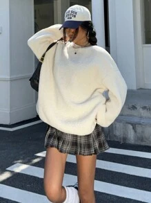 SHEIN Unity 女士休闲宽松落肩羊毛运动衫，适合秋冬季日常穿着 - 白色 - 查看 3