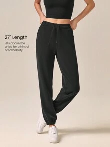 GLOWMODE Modal Fleece Loose Fit Adjustable Drawstring Waist Elastic Hem Joggers With Side Pockets Daily Casual Autumn Winter - Black - View 6