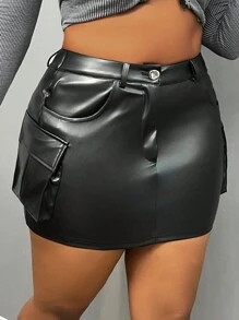 Slaydiva Women's Solid Color Front Button Closure Multiple Pockets Casual Skirt - Black - View 1