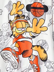 GARFIELD | SHEIN Áo thun tay dài cổ tròn họa tiết bóng rổ hoạt hình cho bé trai - trắng - Xem 6