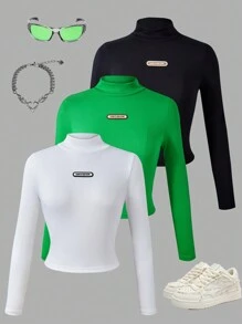 Bộ 3 áo thun dài tay cổ lọ thường ngày cho bé gái tuổi mới lớn - Nhiều màu - Xem 1