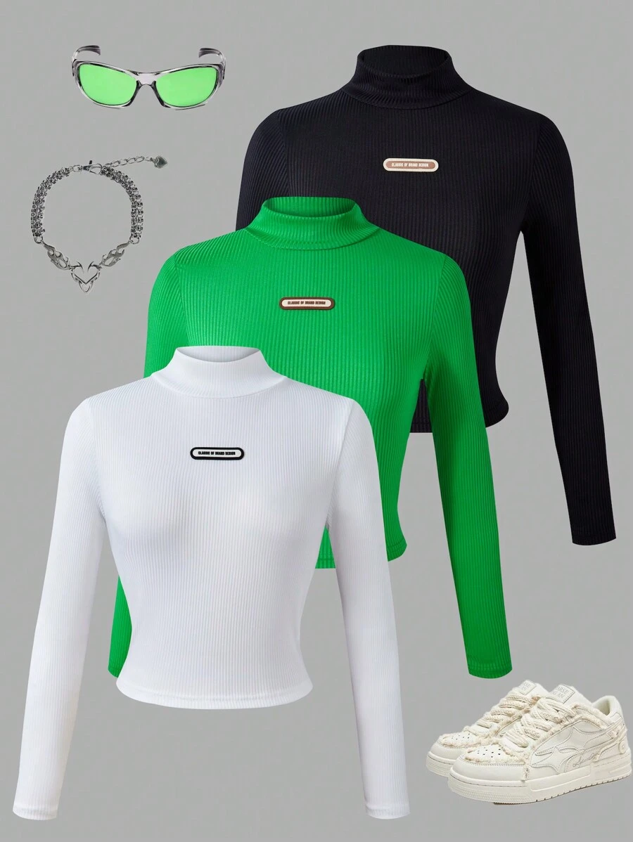 Bộ 3 áo thun dài tay cổ lọ thường ngày cho bé gái tuổi mới lớn - Nhiều màu - Xem 1