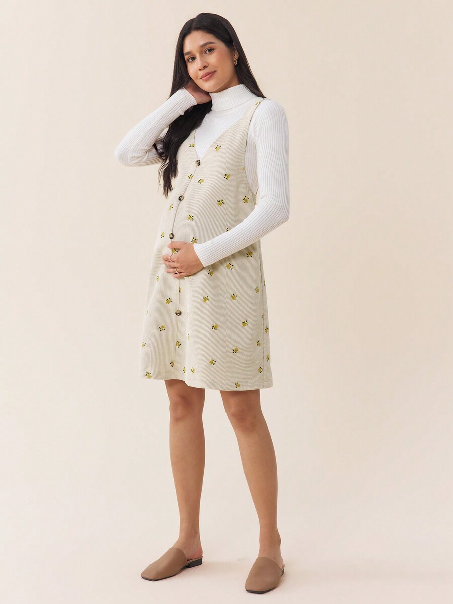 SHEIN MaterniWear Casual Floral Embroidery Sleeveless Maternity Dress