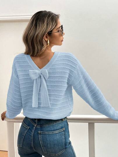 Selenza Jersey casual de cuello redondo con lazo decorativo, diseño versátil, prenda de manga larga