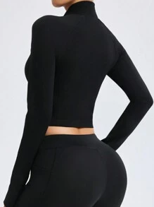 Gameset SHEIN Sport Seamless Cropped Mock Neck Thumbhole Workout Sweatshirt In Black - Black - View 5