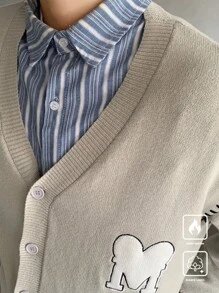 Manfinity CasualKnits Men's Letter Embroidery Long Sleeve Single Breasted Casual Cardigan, Autumn/Winter - Multicolor - View 3