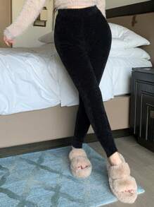DAZY Fluffy Jacquard Elastic Cuff Slim Fit House Pants Fall,Winter Pajama - Black - View 7