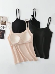 SHEIN LUNE Juego de 3 camisolas sin costuras con sujetador con acolchado, cómodo y transpirable con agarre antideslizante
