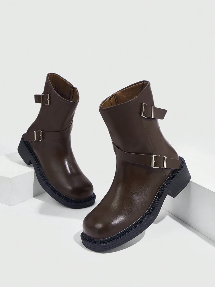 CUCCOO GRLICON Women's Mid-Calf Boots, Y2K Style, Punk Rock, Biker, Cool Girl Outfit, Suitable For Halloween, Christmas, Party