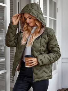 EMERY ROSE New Women Plain Color Hooded Front Zipper Jacket, Winter