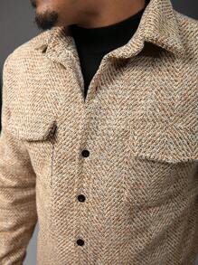 Manfinity Homme Plus Size Men Casual Button Front Patch Pocket Shacket For Outing, Autumn - Multicolor - View 3