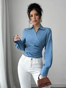 Elenzga Blusa larga de manga larga con nudo elegante para mujer, adecuada para ir al trabajo, otoño/invierno