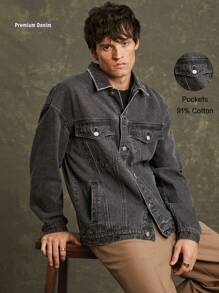 Chaqueta vaquera de conductor premium de 91% algodón para hombres - Negro - Ver 8