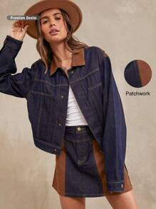 WESTFADE Premium Denim Western Two-Tone Cotton Denim Jacket - Dark Wash - View 9