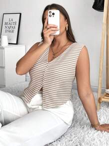 SHEIN Frenchy 大码无袖前扣休闲夏季波西米亚风背心 - 彩色 - 查看 6