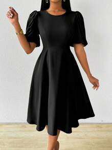 Lunelith SHEIN Lunessa 泡泡袖收腰长裙，绿色，女款，春夏长款女装