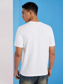 LOONEY TUNES X SHEIN 男士休闲卡通兔子图案短袖白色T恤，夏季 - 彩色 - 查看 5