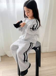 Dazy Kids 2pcs/Set Young Girl Round Neck Knit Sweatshirt Sets, Fall - Light Grey - View 2