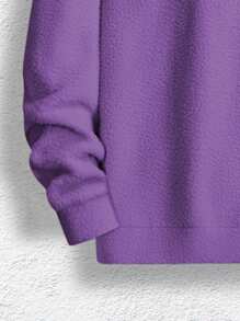 Manfinity Homme Loose Men's Letter Patched Half Zip Up Teddy Sweatshirt - Purple - View 4