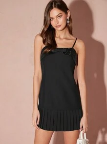 Enchnt 女士蝴蝶结装饰撞色亮片缀饰吊带背心迷你连衣裙