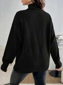 SHEIN Maternity Solid Color Hollow Out Stand Collar Elegant Long Sleeve Sweater, Fall Clothes