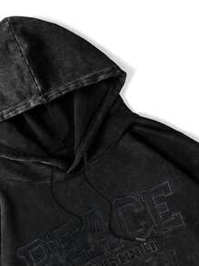 ROMWE MEN Grunge Punk 男士休闲字母印花宽松抽绳连帽运动衫，秋冬 - 黑色 - 查看 8