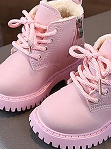 1 đôi bốt mùa đông ấm áp lót lông màu hồng cho bé gái mới biết đi ngoài trời - Hồng - Xem 3