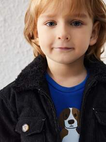 Blossori Kleine Jungen Mantel Einfarbig mit Fellkragen und Pattentaschen - Schwarz - Übersicht 5