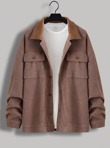 Manfinity Homme Chaqueta holgada de talla grande con botones y bolsillo con solapa para hombre, adecuada para otoño