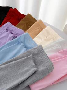 SHEIN 10pcs/Set Casual Cute Knitted Solid Color Elastic Waist Pants For Girls Baby Leggings Baby Girl Clothes Pants Baby Girl Leggings