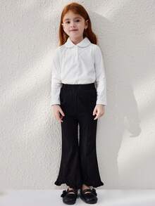 Blossori Quần ống loe dệt kim co giãn 3D rách thanh lịch kiểu Pháp cho bé gái, thích hợp cho mùa Giáng sinh, mùa thu/đông - màu đen - Xem 3